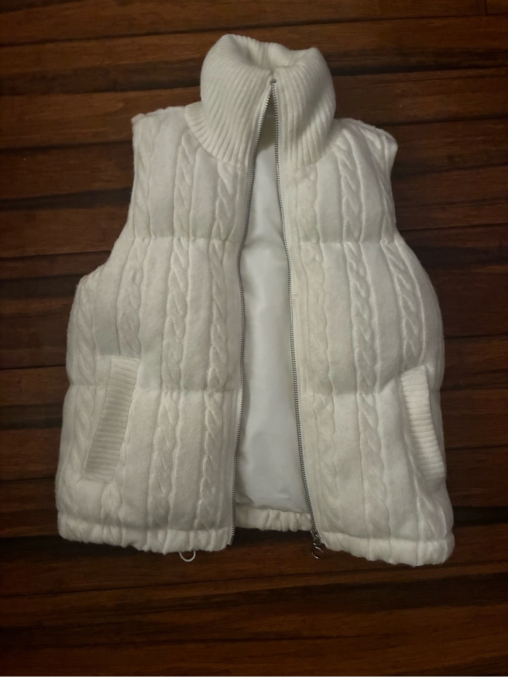 Girls' Quilted Cable-Knit Puffer Vest with Rib Collar
